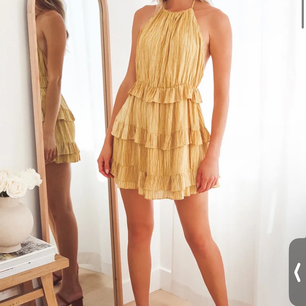 Downright Darling Mustard Yellow Ruffled Halter Mini Dress